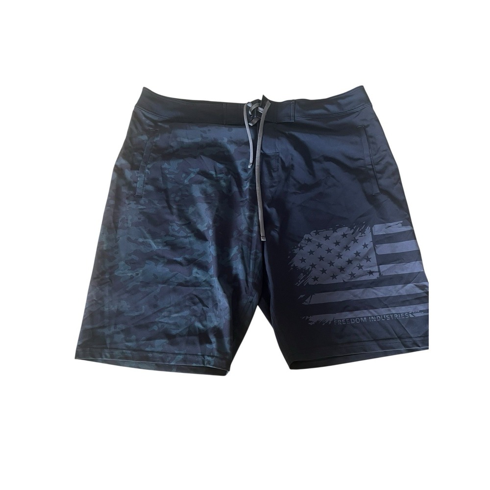 Freedom Industries Board Shorts 34 Blue Green‎ USA Flag Camo Performance Trunks